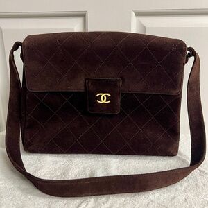 Used Chanel Brown Suede Flap Shoulder Bag